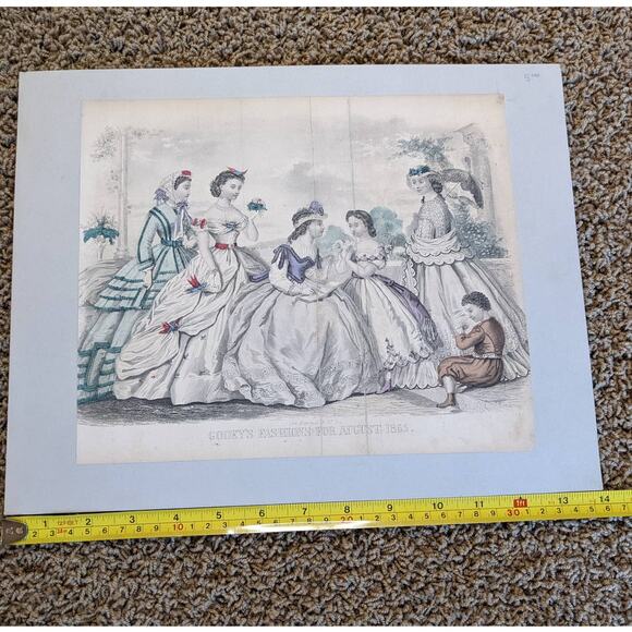 Antique Godey's Victorian Rare Hand Colored Fashion Book Plate Print August 1865 - Picture 7 of 10